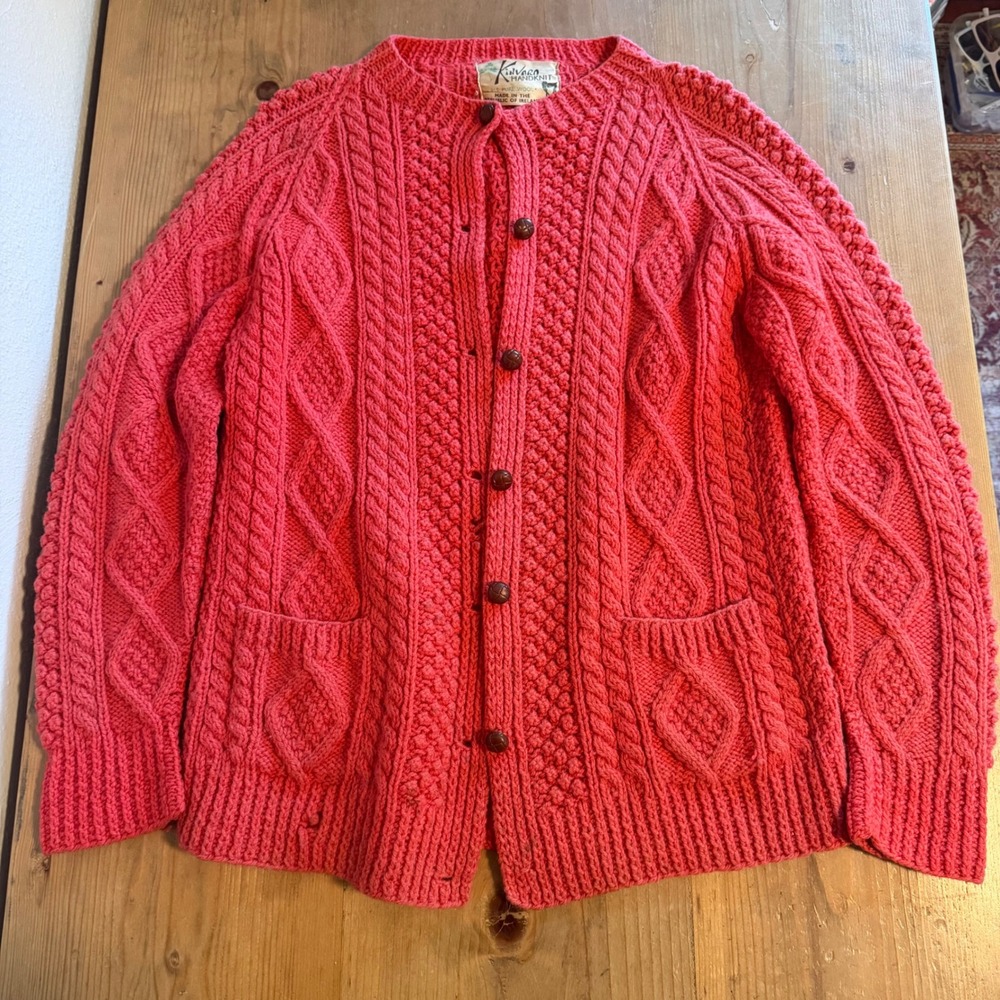 Vintage Kinvara Handknit Pure Wool Cable Knit‎ Cardigan Sweater Medium Ireland